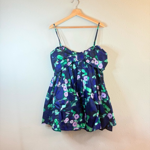Hutch Bow Navy Multi Floral Babydoll Mini Dress Size Large NWT - Picture 7 of 14